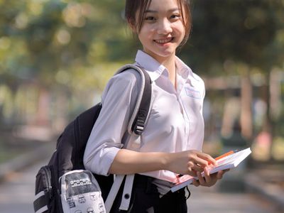 Student walking with high energy and focus